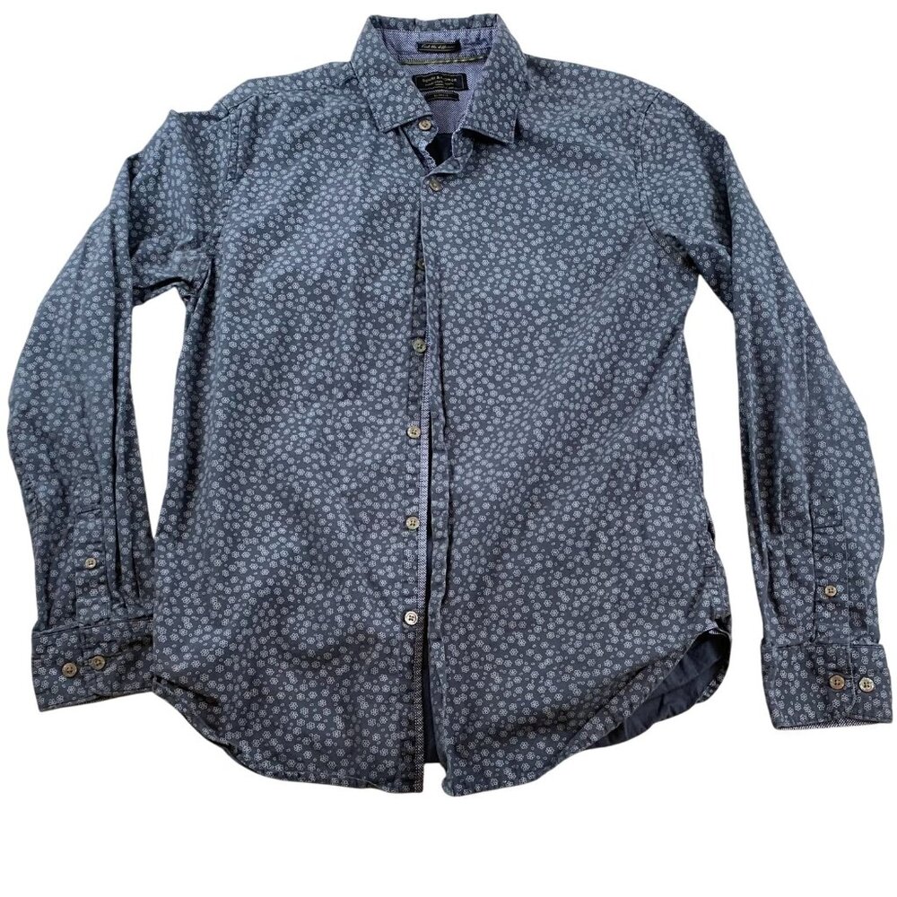 Denim and Flower Mens Shirt Medium Slim Fit Long Sleeve Floral Print Button-Up